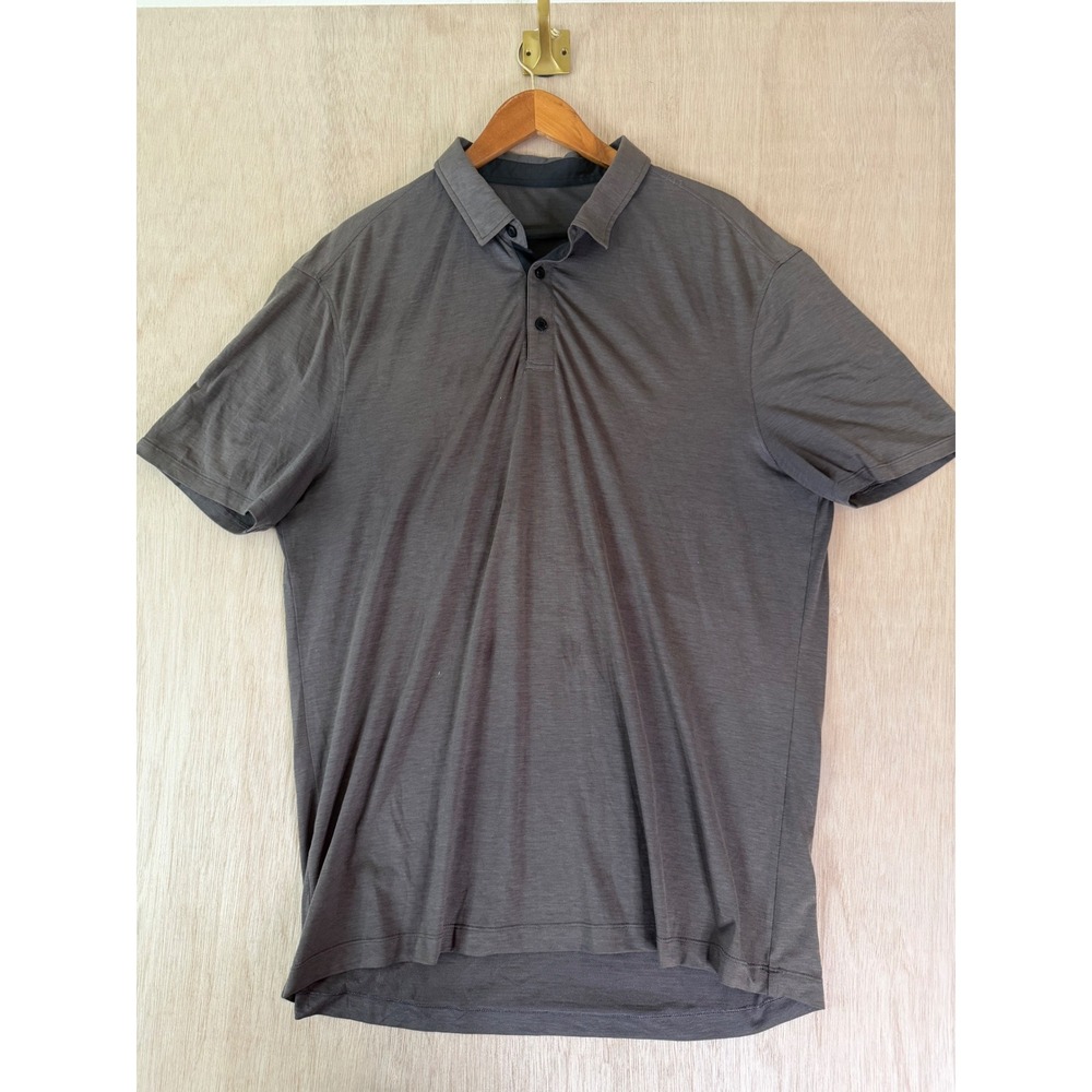 Lululemon Mens Short Sleeve Flowy Polo Shirt Gray Athletic Golf Top XL